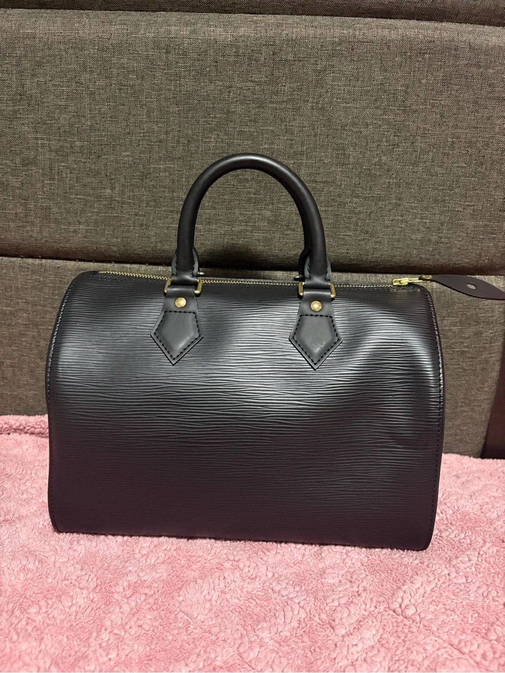Louis Vuitton Black Epi Leather Handbag with Gold-Tone Hardware